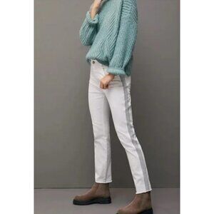NWT-Anthropologie-Pilcro White Slim Straight Stripe Buckle Jeans - 32